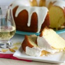 Almond Champagne Lemon Bundt Cake with two slices on a plate