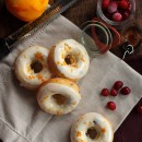 Overhead view of Cranberry Orange Donuts on a napkin