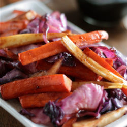 Close-up of Balsamic Roasted Root Vegetables on a plate