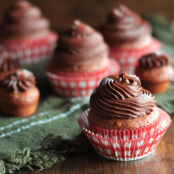 Close-up of Tomato Soup Cupcakes with Mocha Buttercream