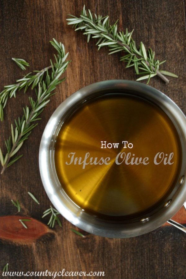How to Infuse Olive Oil - www.countrycleaver.com overhead shot of saucepan of oil