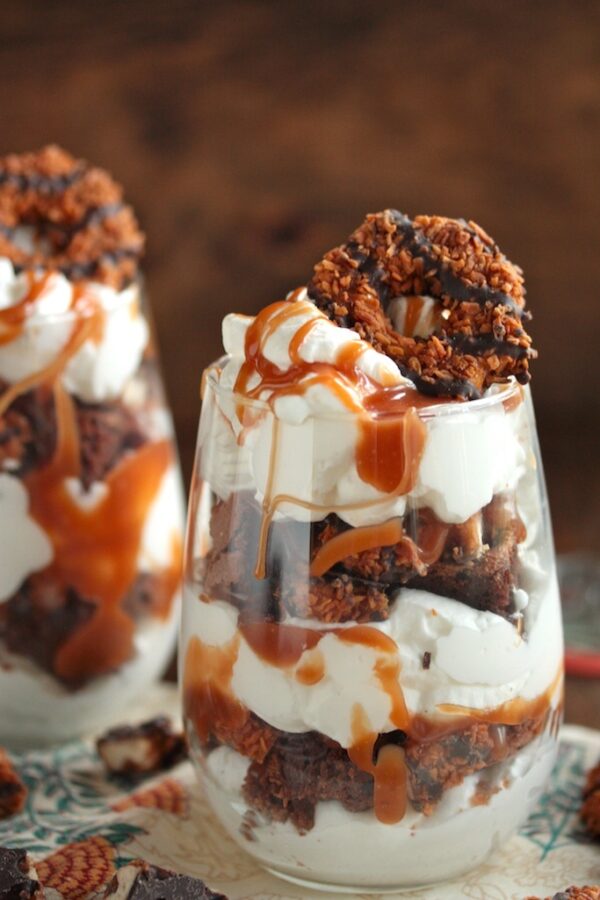 Samoas Brownie Parfait with Salted Caramel Sauce - www.countrycleaver.com