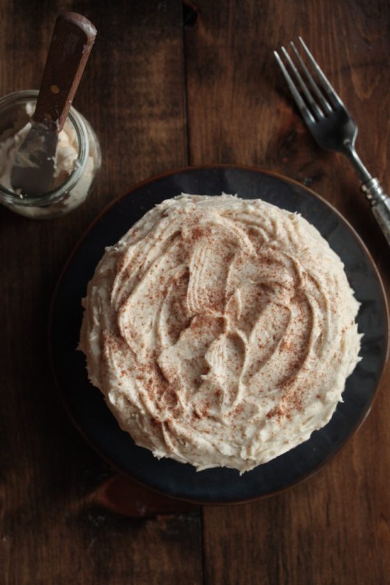 Pear Almond Cake with Cinnamon Brown Sugar Buttercream - www.countrycleaver.com