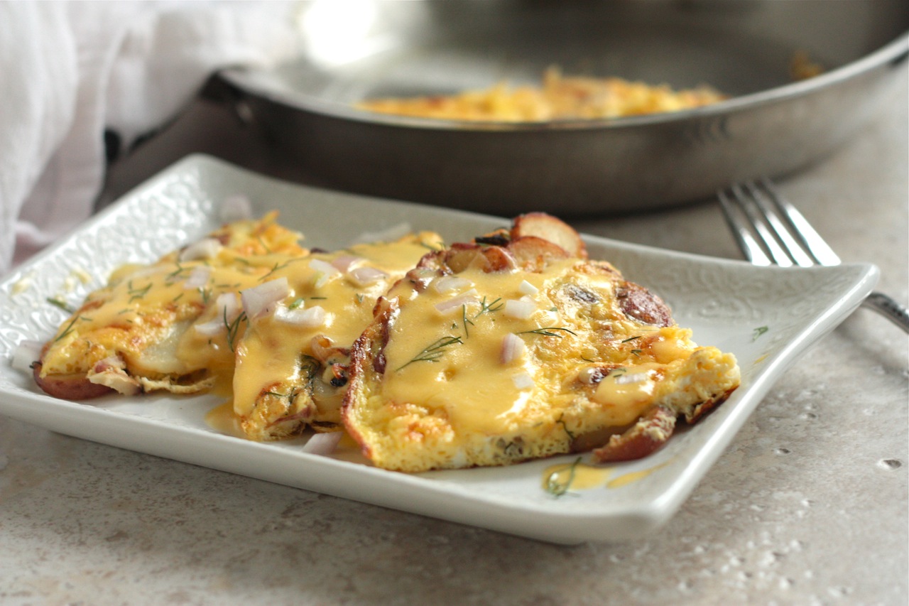 Potato Dill Frittata with Vermont White Cheddar Hollandaise - www.countrycleaver.com