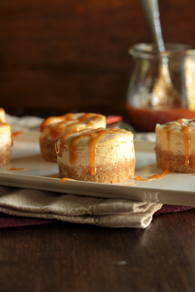 Mini Pear Cheesecakes with Cinnamon Caramel Sauce - www.countrycleaver.com