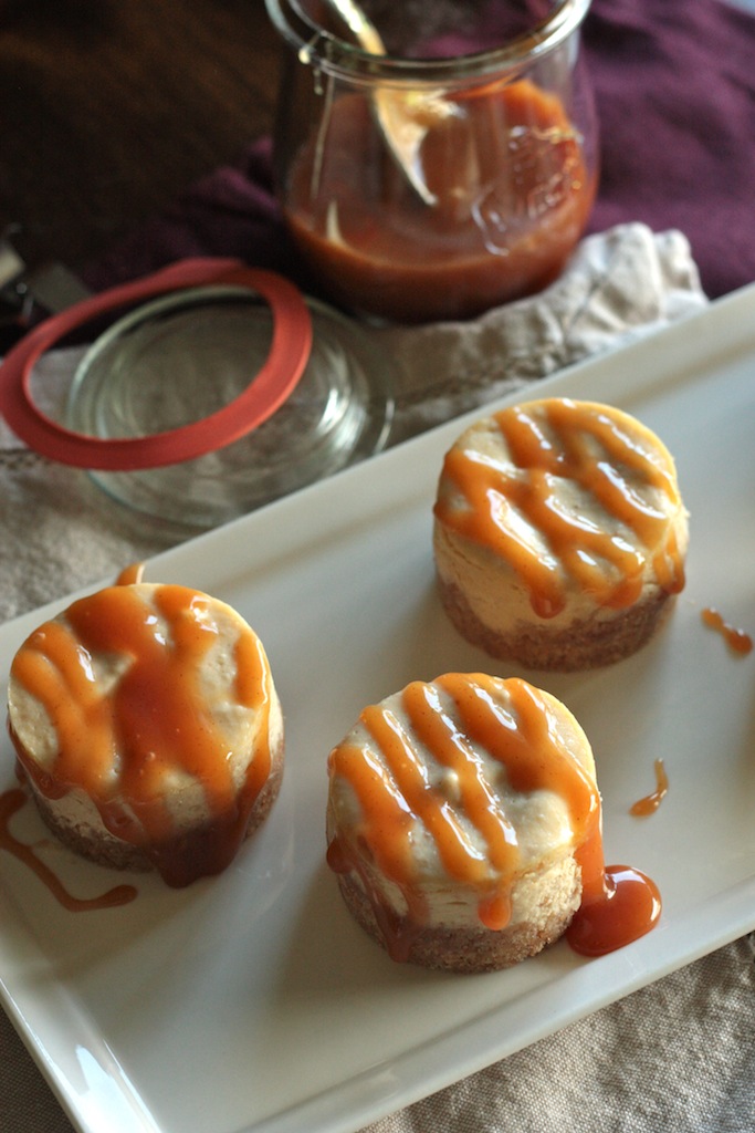 Mini Pear Cheesecakes with Cinnamon Caramel Sauce - www.countrycleaver.com