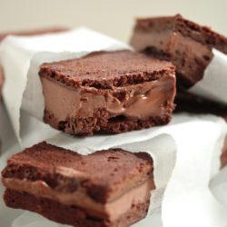Double Chocolate Brownie ice cream sandwiches in parchment paper