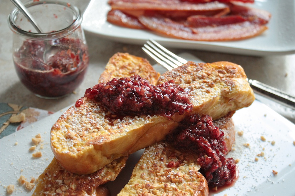 Cashew Crusted French Toast with Cherry Compote - www.countrycleaver.com