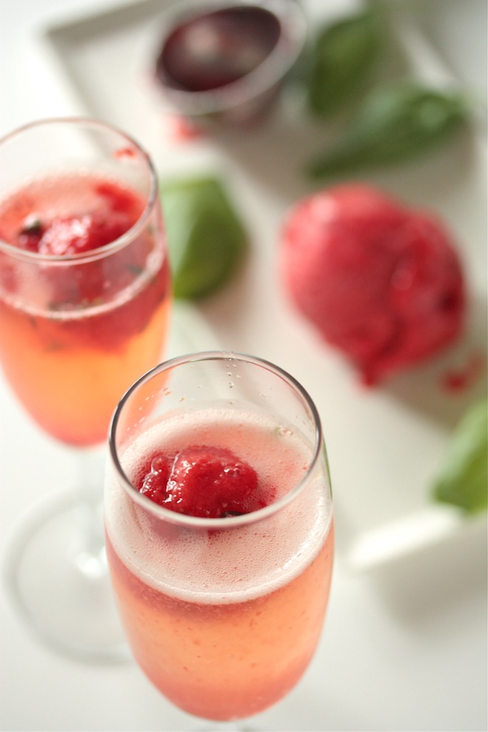 Strawberry Basil Sorbet Bellinis - www.countrycleaver.com