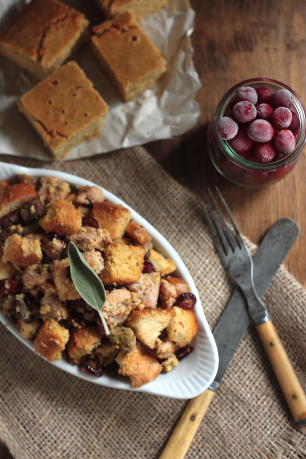 Cranberry Cornbread Stuffing with Smoked Oysters and Sausage