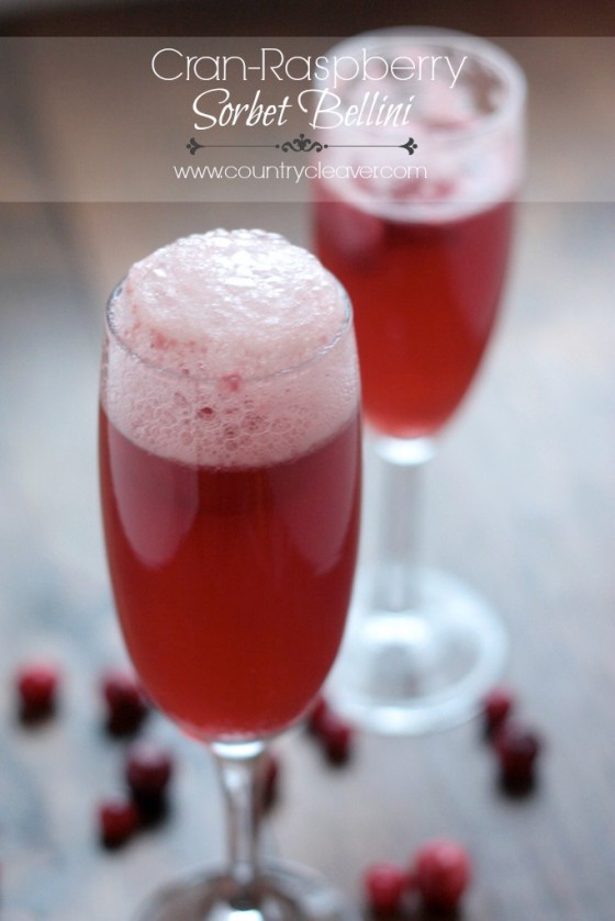 Cran-Raspberry Sorbet Bellini - so easy for the holidays, and can be made with champagne or sparkling cider!
