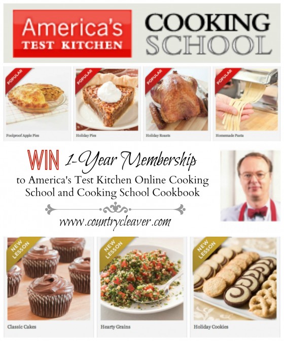 Win a 1-year Membership to America's Test Kitchen Online Cooking School and Cooking School Cookbook PACKED with every recipe you need to know! 
