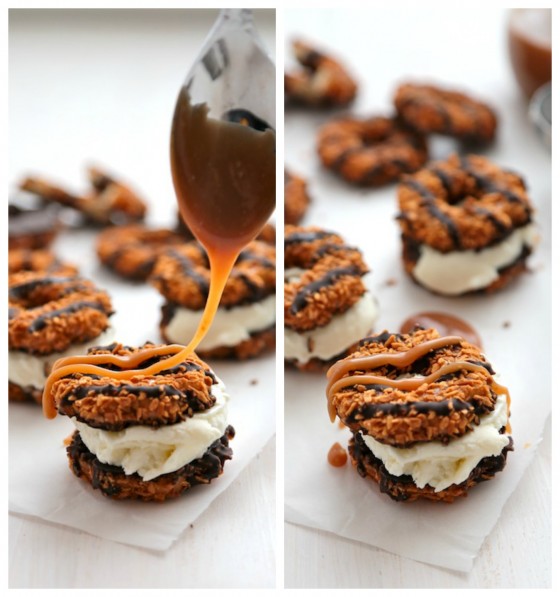 Two Bite Samoas Ice Cream Sandwiches - www.countrycleaver.com with Homemade Caramel