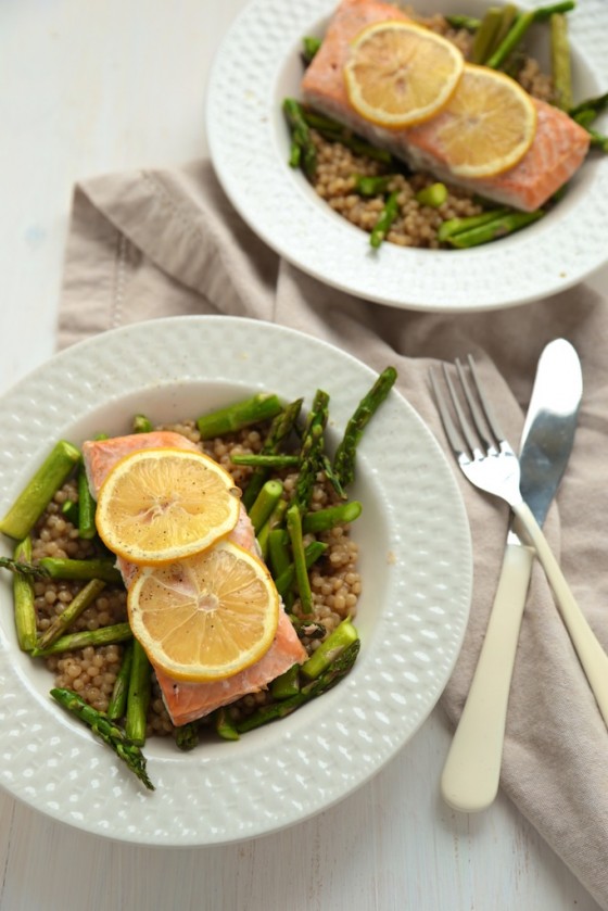 Wild Salmon with Cous Cous and Roasted Asparagus - www.countrycleaver.com