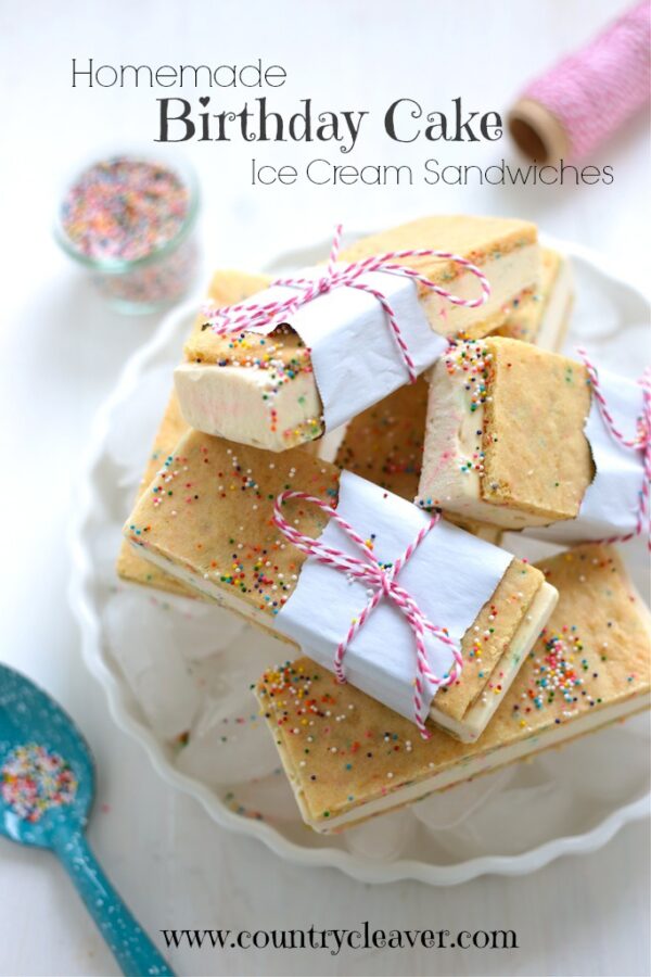 Homemade Birthday Cake Ice Cream Sandwiches - They taste like your favorite Funfetti Birthday Cake when you were a kid! - www.countrycleaver.com