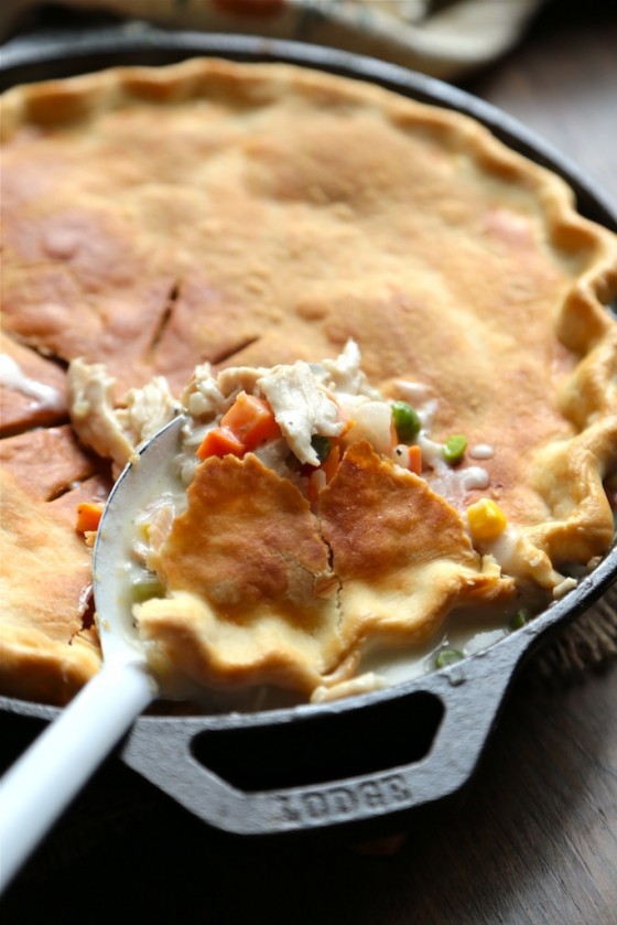30 Minute Skillet Chicken Pot Pie - Topped with flaky crust just like grandma made, but in record time! - www.countrycleaver.com