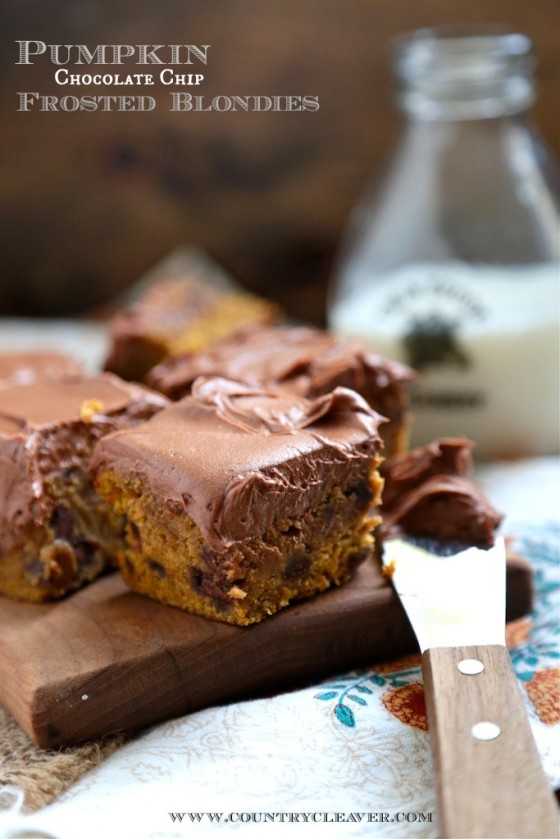 Pumpkin Chocolate Chip Frosted Blondies - www.countrycleaver