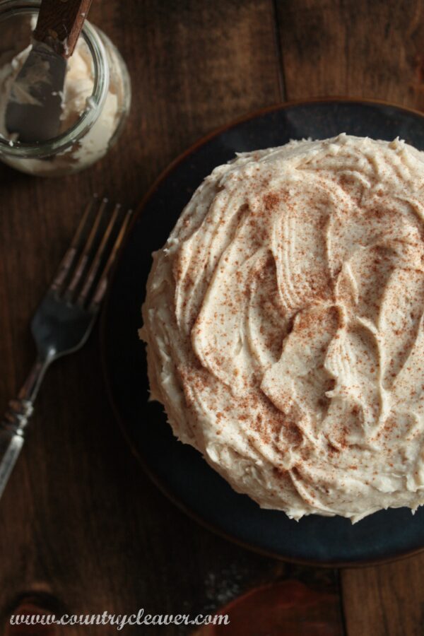 Pear Almond Cake with Brown Sugar Buttercream - www.countrycleaver.com