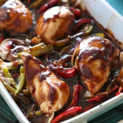 Teriyaki Chicken and Peppers in a baking dish