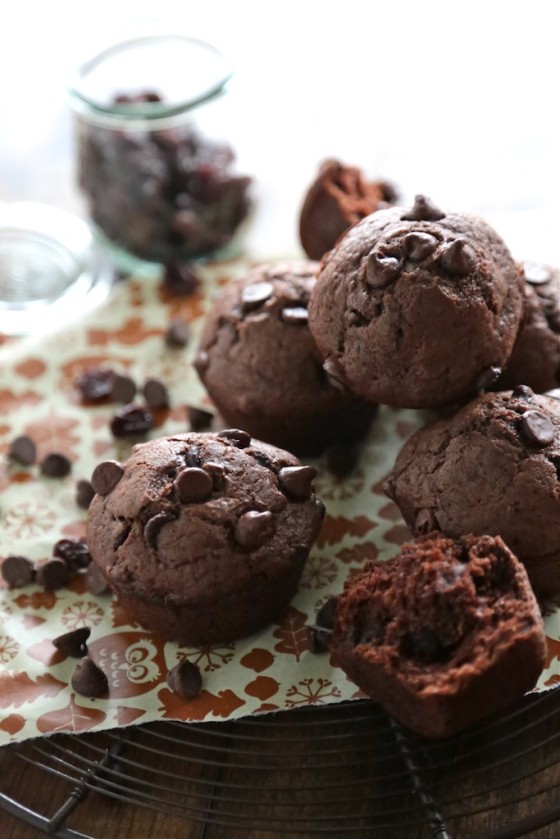 Black Forest Double Chocolate Chunk Muffins - www.countrycleaver.com