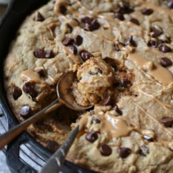 Peanut Butter and chocolate chips were made for each other in this peanut butter chocolate chip skillet blondie. And best of all, eat it right out of the skillet!