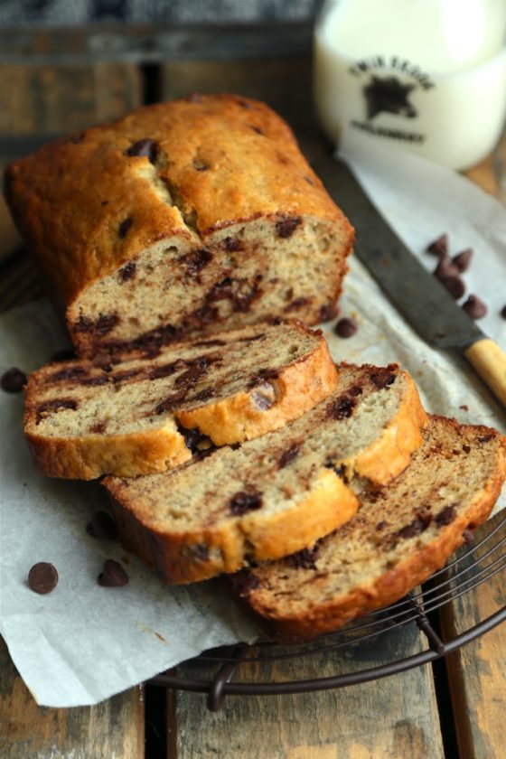 {Sour Cream Chocolate Chip Banana Bread} - www.countrycleaver.com  Extra chocolatey, super tender, and your mama will be asking YOU for the recipe!! 