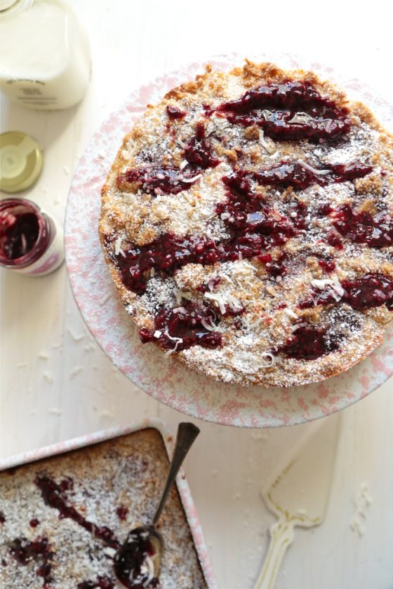 Raspberry Coconut Coffee Cake - www.countrycleaver.com Take your morning cup of coffee up a notch with a slice of this sweet treat!