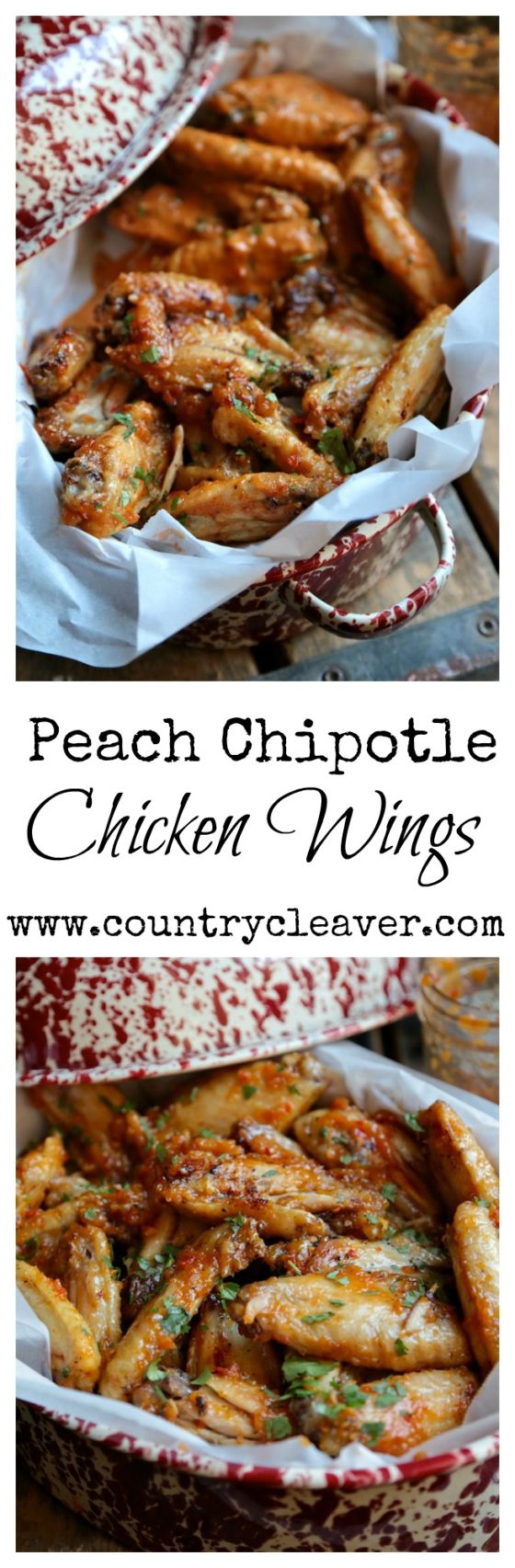 Peach Chipotle Chicken Wings - Make wings at home better than ANY wing place or bar!! With BETTER flavor combinations - www.countrycleaver.com