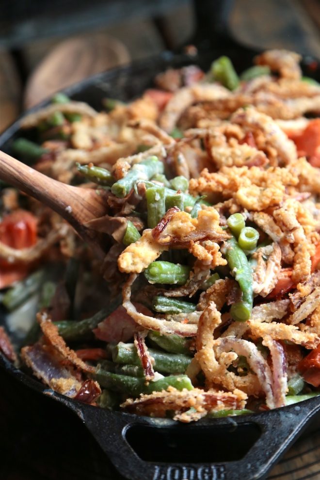 Smoked Salmon Green Bean Casserole - Take that canned casserole and kick it to the curb! www.countrycleaver.com