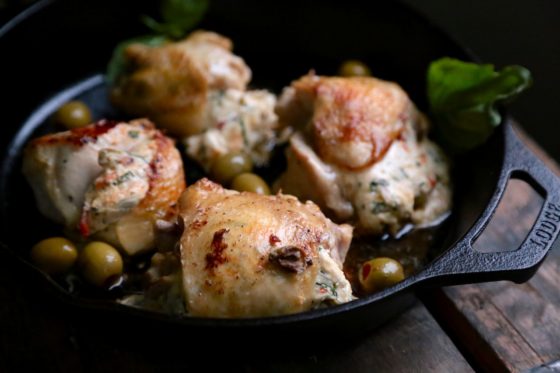 Hot Pepper Olive Stuffed Chicken Thighs - www.countrycleaver.com