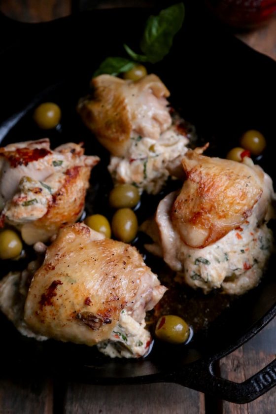 Hot Pepper Olive Stuffed Chicken Thighs - www.countrycleaver.com