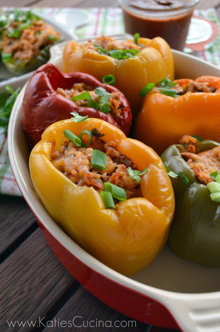 Slow Cooker Chicken Enchilada Stuffed Peppers-- www.countrycleaver.com