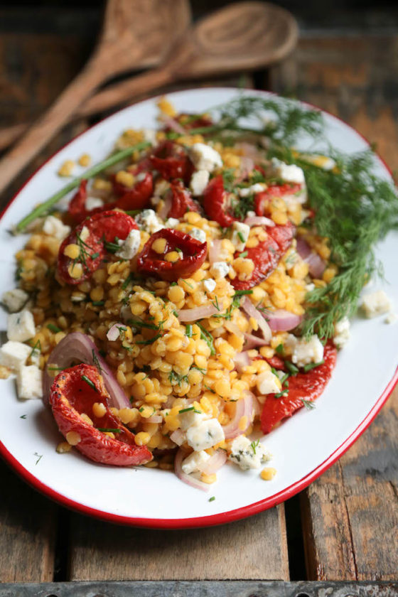 Yellow Lentil Salad with Tomatoes and Gorgonzola - www.countrycleaver.com