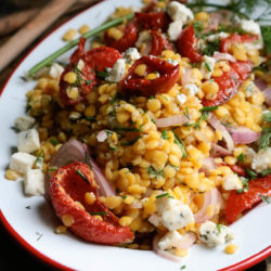 Yellow Lentil Salad with Tomatoes and Gorgonzola - www.countrycleaver.com