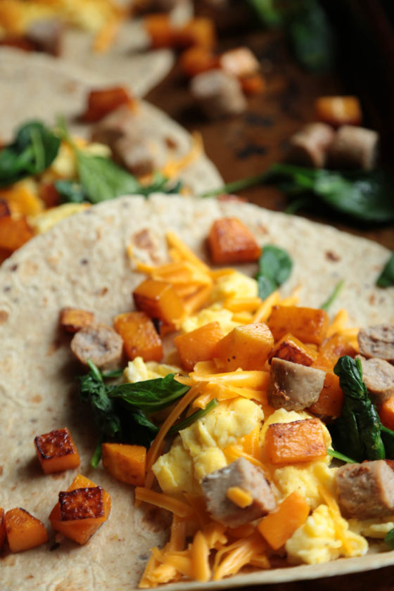 Butternut Squash Breakfast Wraps - And Instructions for Freezing and Reheating in a SNAP! - www.countrycleaver.com