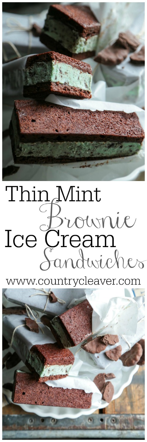 It's Girl Scout Cookie Time!! - Thin Mint Brownie Ice Cream Sandwiches - www.countrycleaver.com