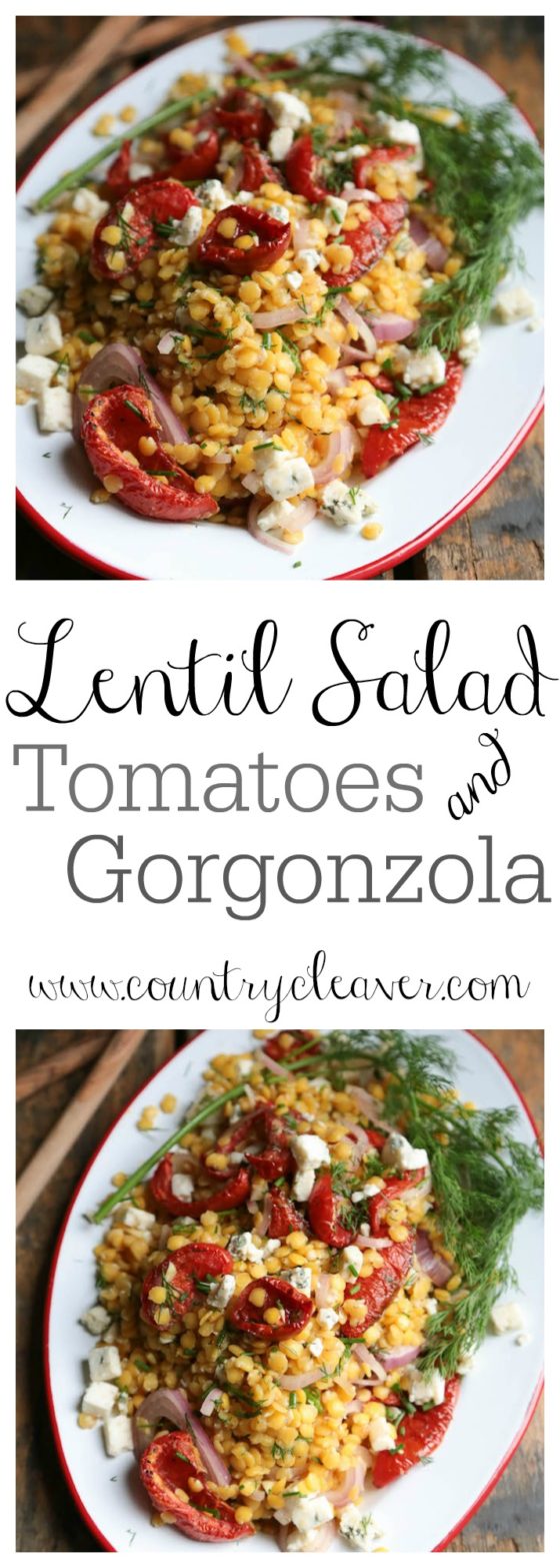 Vegetarian and Gluten Free Lentil Salad with Tomatoes and Gorgonzola - www.countrycleaver.com
