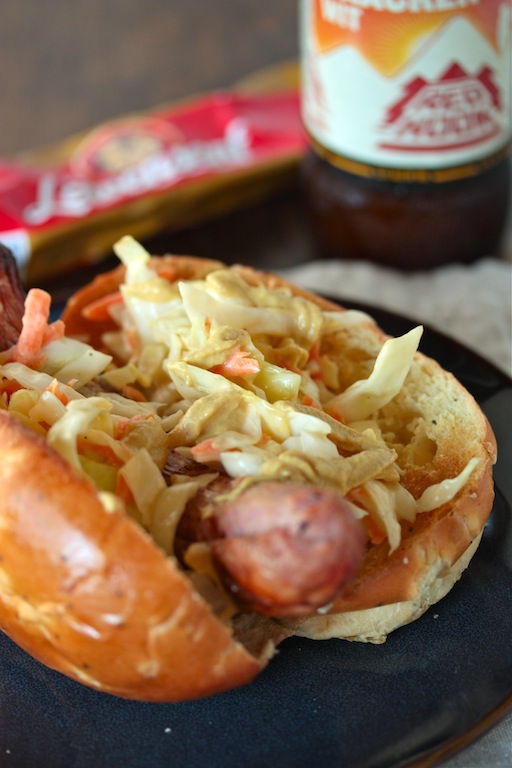 Bock and Coleslaw Hot Dog - Mustard Coleslaw and a traditional Bockwurst Hot Dog  www.countrycleaver.com