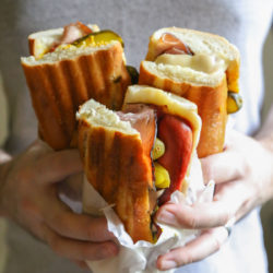 Cuban Hot Dog with all beef hot dogs, crispy bread, mustard, pickles and black forest ham - this is a new grilling tradition!