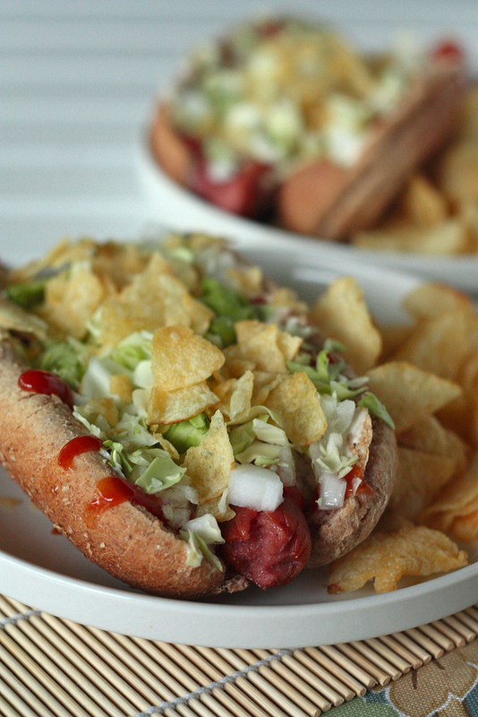 Venezuelan Hot Dogs - With potato chips on top!! A personal favorite!