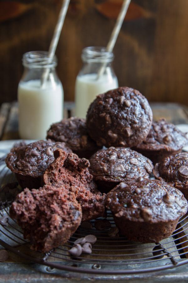 Oil Free Double Chocolate Chip Zucchini Muffins - The perfect breakfast or dessert?