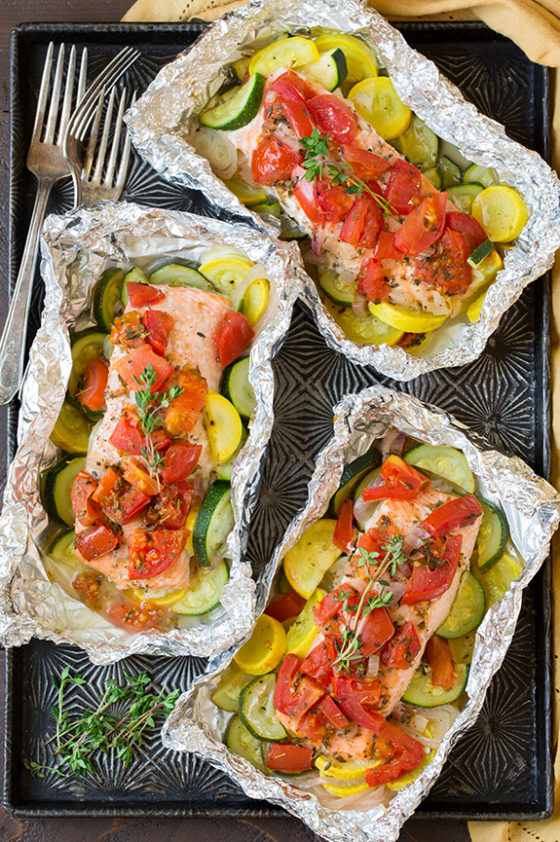 Salmon and Summer Squash In Foil Packets + 25 Other Squash Recipes that aren't pumpkin pie!