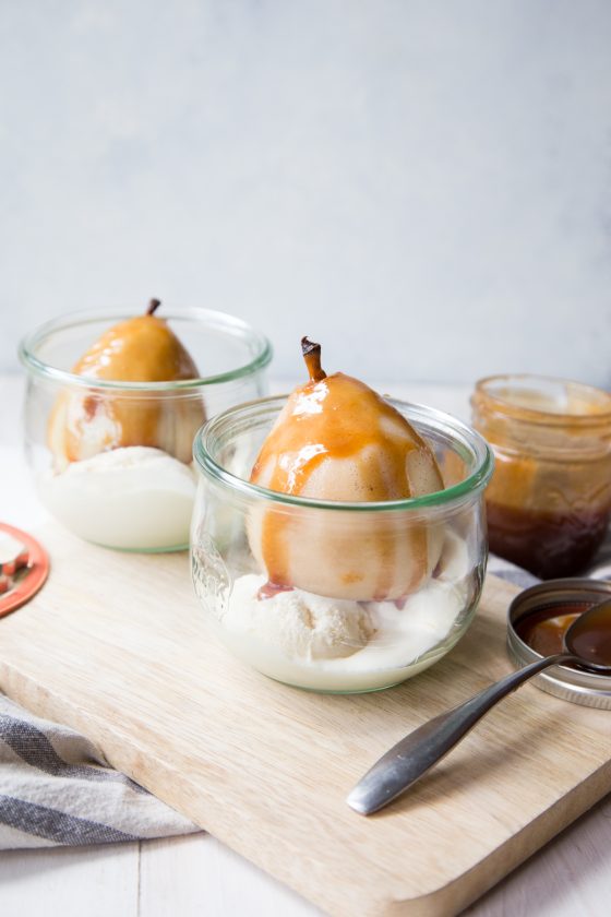 Vanilla Bean and Almond Poached Pears