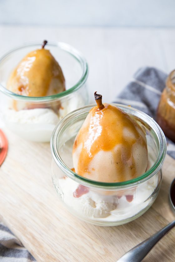 Vanilla Bean and Almond Poached Pears