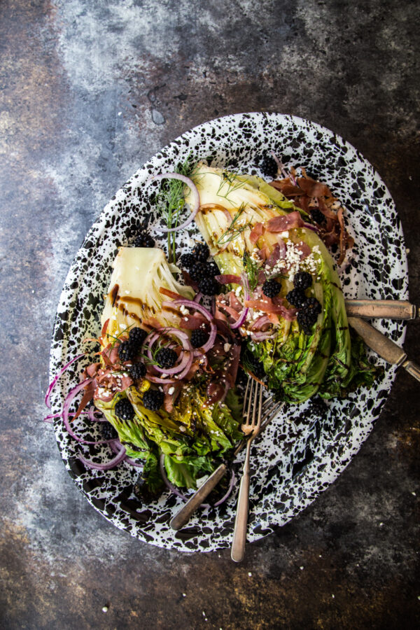 Grilled Romaine with Blackberries and Prosciutto