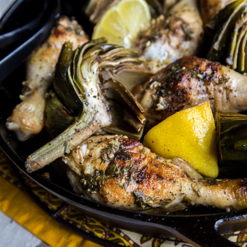 Skillet Chicken and Artichoke with lemons
