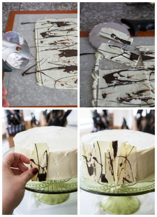 Campfire Cake Collage how to make birch bark sticks for outside of cake