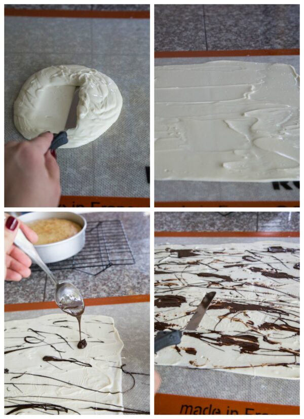 Campfire Cake Collage how to make birch bark with chocolate