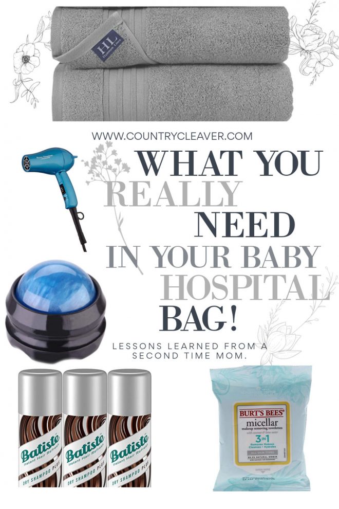 Selection of baby items for a hospital bag on a white background