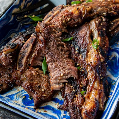 Asian Grilled Flanken Short Ribs on a plate